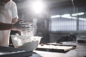 chef flour preparation cake cooking kitchen detail