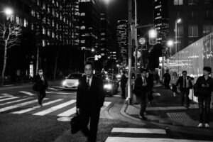 japan black and white tokyo street