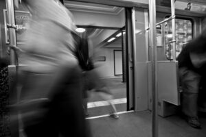 berlin subway black and white slow shutter